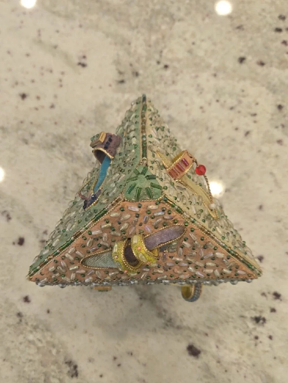 Mary Frances Beaded Triangle Jewelry Box - Cream, Gold, Green, Purple